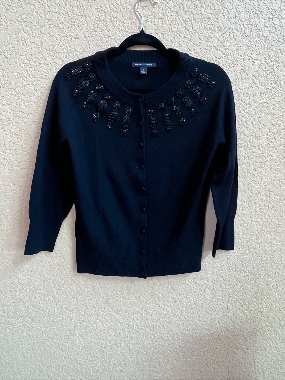 Banana Republic Black Beaded Crewneck Cardigan, women’s medium